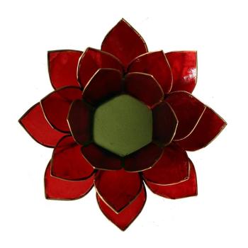 Lotus Teelichthalter rot 1. Chakra goldfarbig