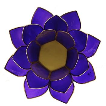 Lotus Teelichthalter indigo 6. Chakra goldfarbig