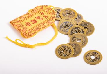 Chinesische Glücksmünzen, groß, 12er Set im Säckchen