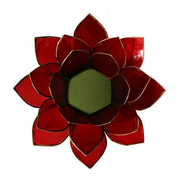 Lotus Teelichthalter rot 1. Chakra goldfarbig