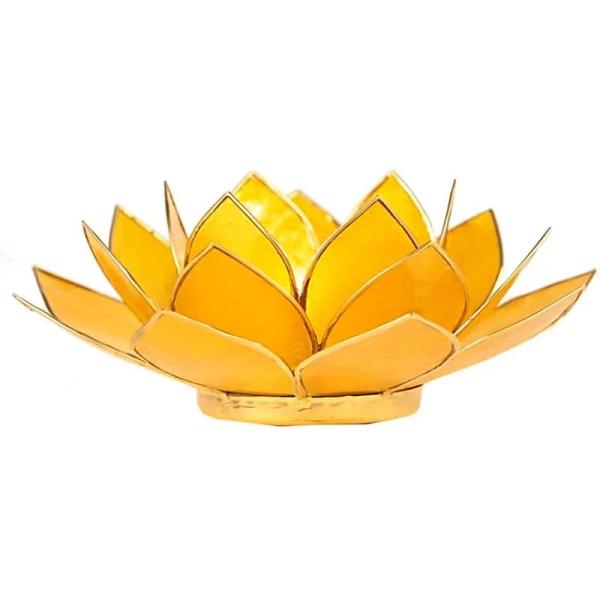 Lotus Teelichthalter gelb 3. Chakra goldfarbig