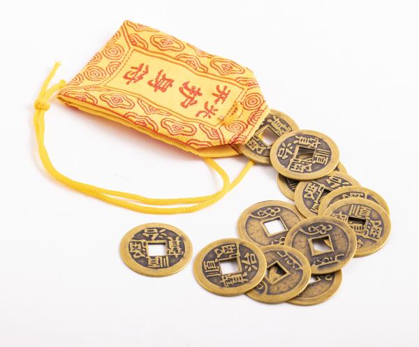 Chinesische Glücksmünzen, klein, 12er Set im Säckchen