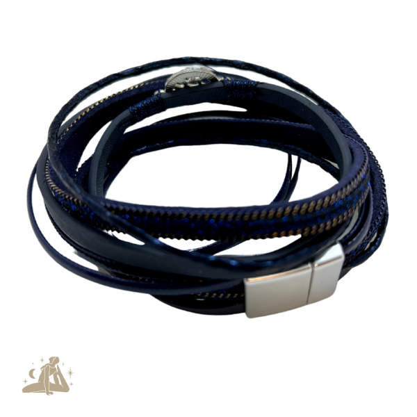 Leder-Wickelarmband mit einem Magnetverschluss - schwarz